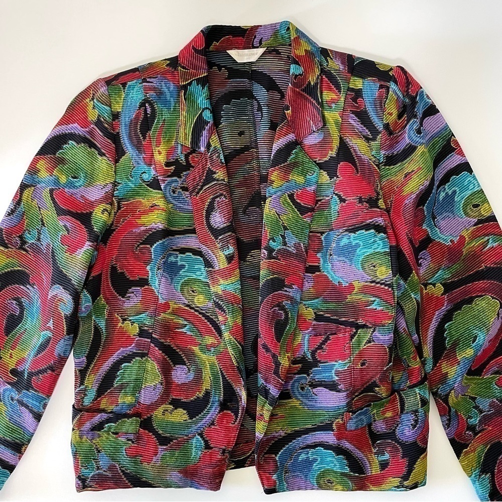 Vintage 90s Hammer Colorful Textured Blazer Jacket Rayon Cotton Modal EU 38 - Picture 10 of 16